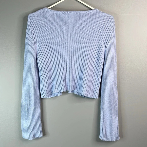 Garage Cropped Zipper Cardigan Kentucky Blue Ribbed Knit V-Neck Long Sleeves L - Picture 5 of 10